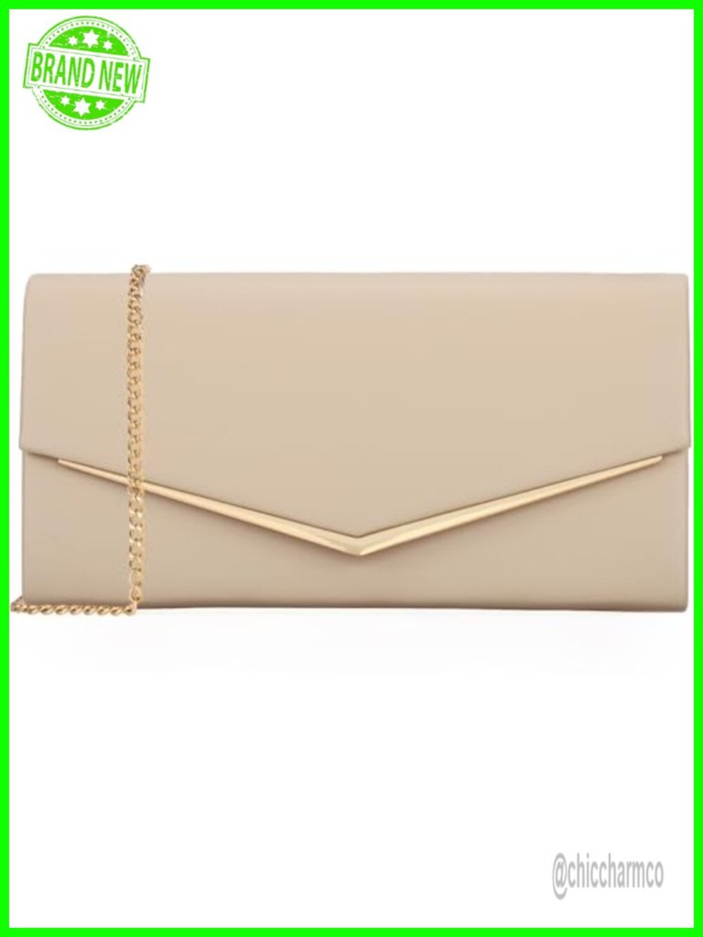 Vegan Leather Evening Clutch with Removable Gold Chain Strap